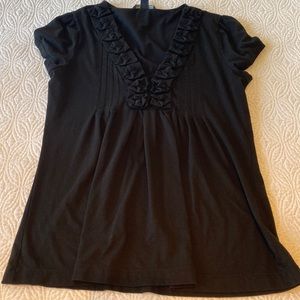 Banana Republic Black Rouched V-Neck Short Sleeve Top